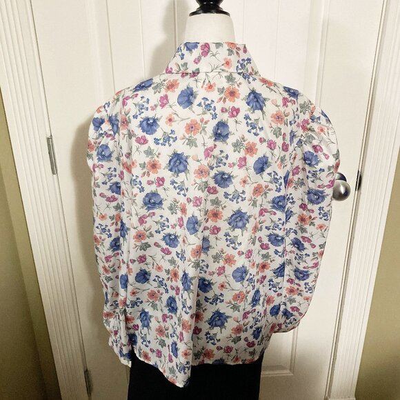PETITE EXPRESS Vintage plus-size tie neck floral print blouse ~ XXL 2X sz 18 top - Picture 13 of 13